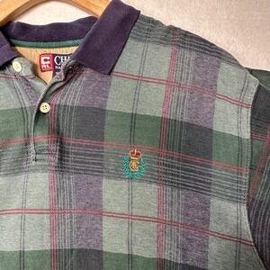 Chaps Ralph Lauren Plaid Polo Men's Size L Green Purple Short Sleeve Cotton